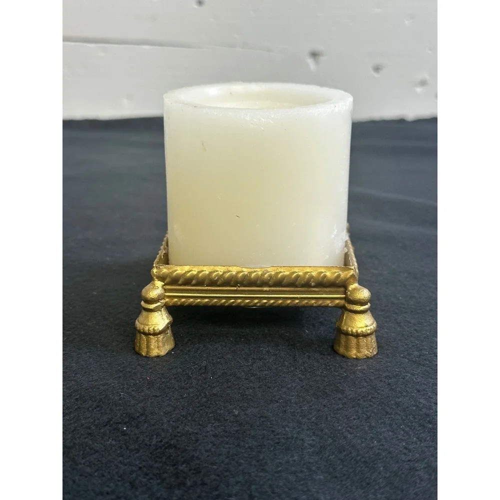 Claire Burke Royal Vanilla Pillar Candle with Gold Tassel Decorative Holder